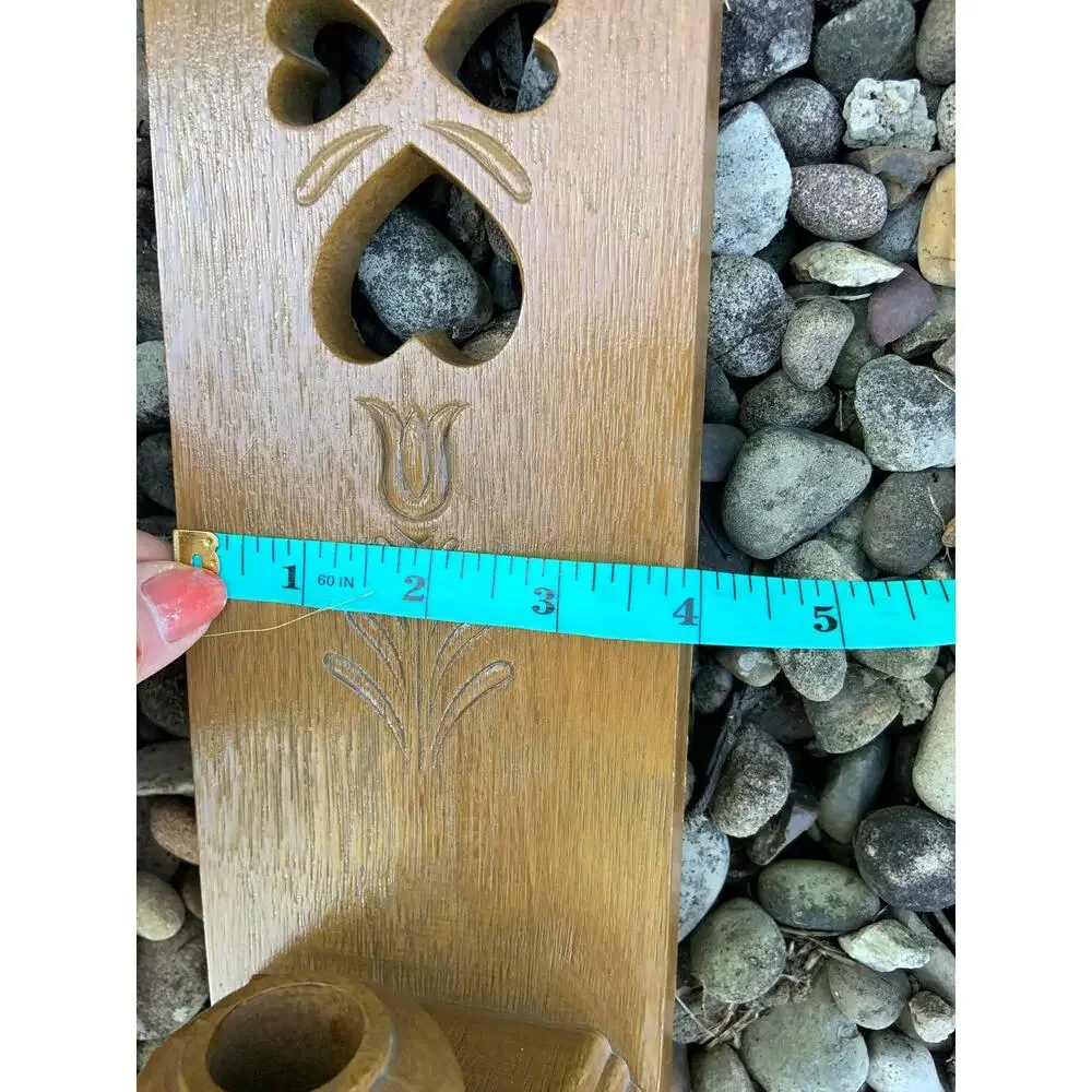 Vintage 1980s Burwood Heart Cutout & Tulip Flower Faux Wood Wall Sconces 15